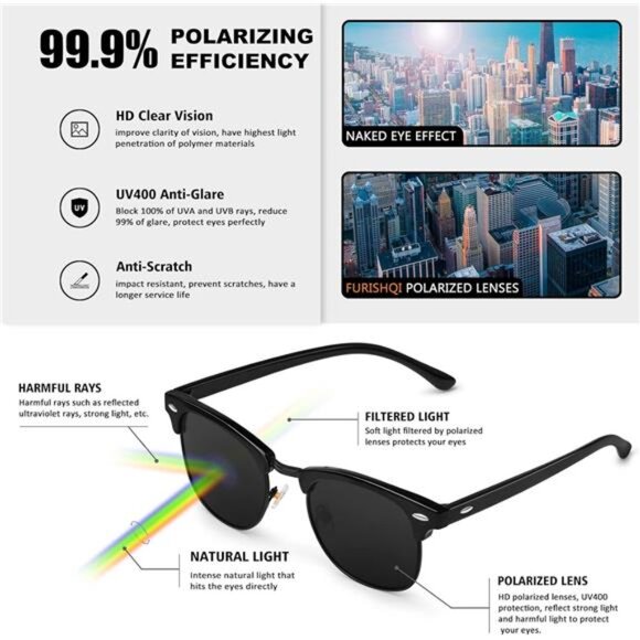 Classic Polarized Sunglasses for Men and Women Retro Style Semi Rimless Frame main image 6